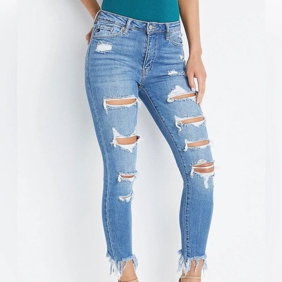 KanCan Light Wash High Rise Destructed Frayed Hem Ankle Skinny Jeans 28 Women’s - Picture 14 of 14